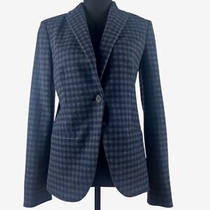 Theory Staple Blazer Women 0 XS Gingham Check Knit Single Button Split Cuff Gray
